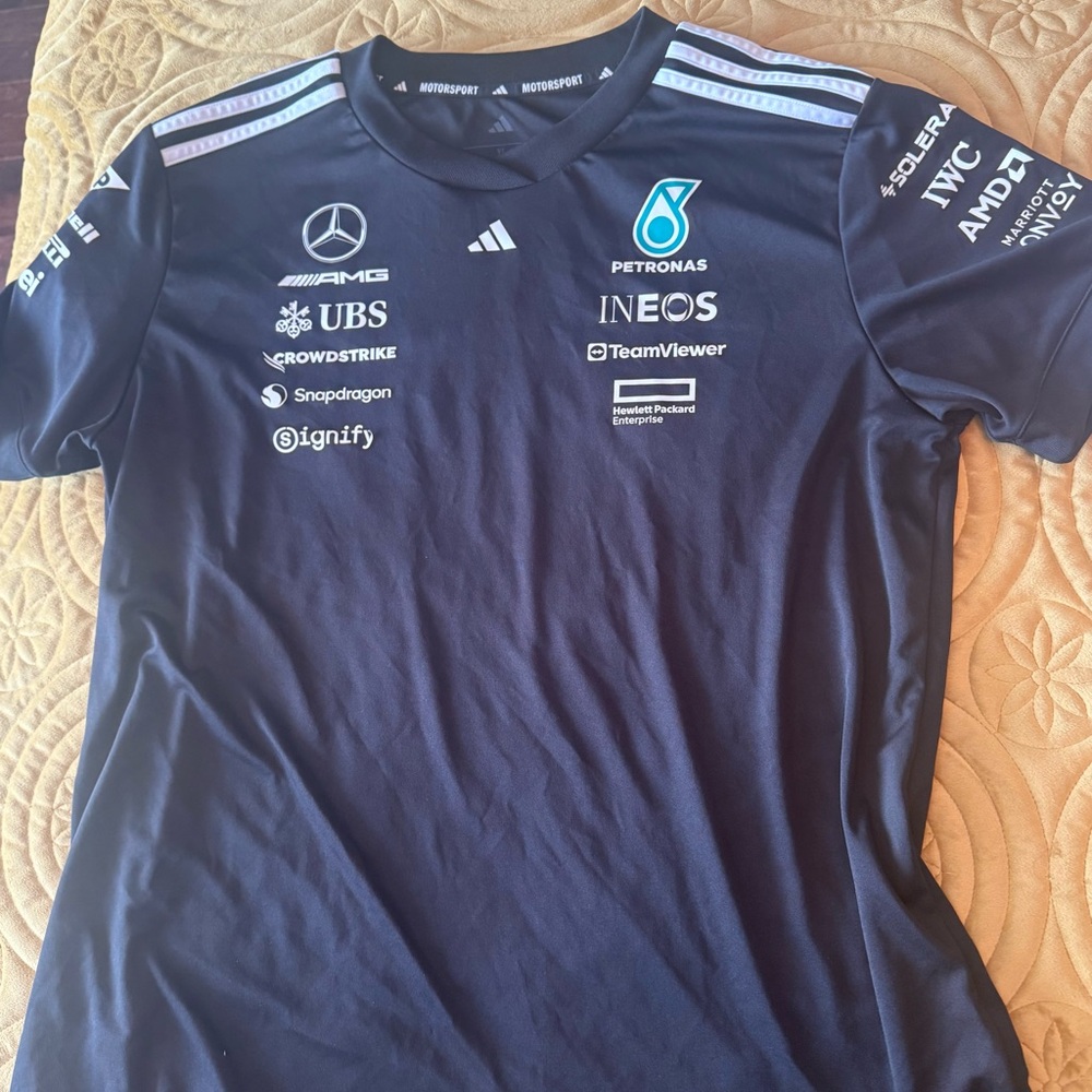 Mercedes AMG Petronas Black Women's Team Jersey with White Logos - Picture 3 of 6